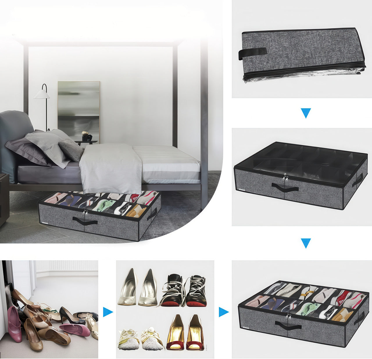 Органайзер для зберігання взуття (до 12 пар) під ліжком або в шафі сірий