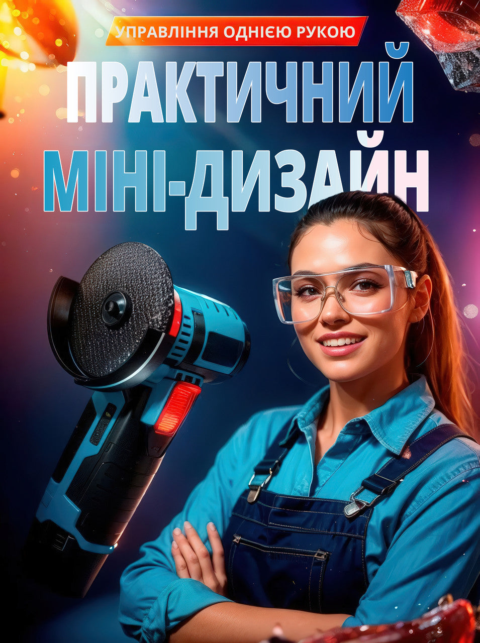 Акумуляторна міні болгарка 12В з кейсом, 2 акумулятори і 2 відрізні диски 75 мм