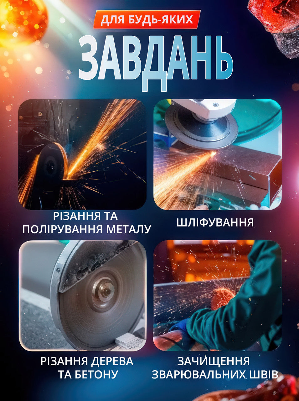 Акумуляторна міні болгарка 12В з кейсом, 2 акумулятори і 2 відрізні диски 75 мм
