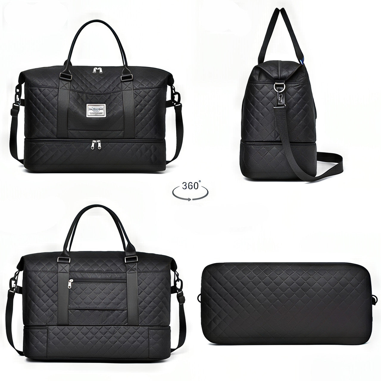 Дорожня сумка з відділенням для взуття та косметичкою, 50×24×36 см, водонепроникна, чорна