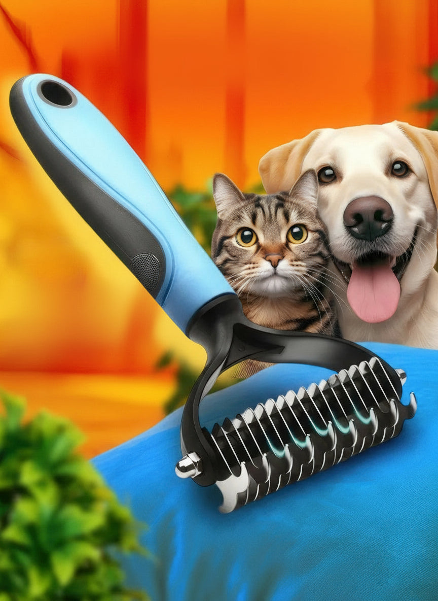 Щітка для шерсті ковтуноріз і дешеддер 2 в 1 для котів і собак, двосторонній гребінець, блакитний