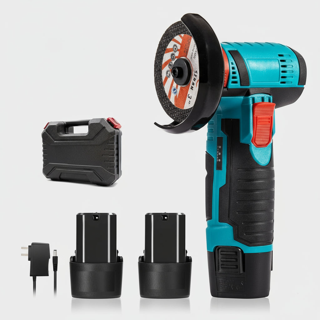 Акумуляторна міні болгарка 12В з кейсом, 2 акумулятори і 2 відрізні диски 75 мм